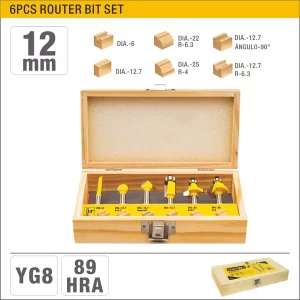 UYUS JUEGO DE 6 PCS DE FRESAS PARA ROUTER – 12MM