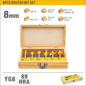 UYUS JUEGO DE 6 PCS DE BROCAS DE ROUTER – 8MM