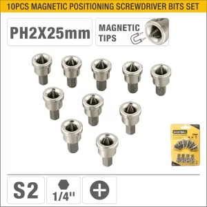 UYUS JUEGO DE 10 PCS DE PUNTA ESTRELLA INTERCAMBIABLES PARA DESTORNILLADOR CON TOPE DE PROFUNDIDAD – PH2X25MM