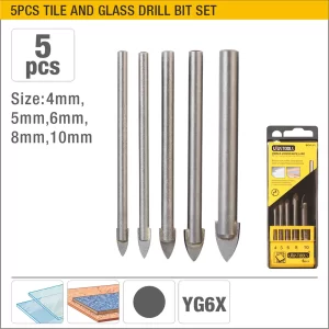 UYUS JUEGO DE 5 PCS DE BROCAS PARA VIDRIO DE MANGO RECTO – 4/5/6/8/10MM