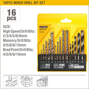 UYUS JUEGO DE 16 PCS DE BROCAS MIXTO (MILIMÉTRICAS) – 2-10MM