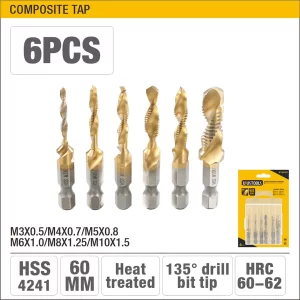 UYUS JUEGO DE 6 PCS DE BROCAS TARRAJA (M3-M10) – M3X0.5;M4X0.7;M5X0.8;M6X1.0;M8X1.25;M10X1.5