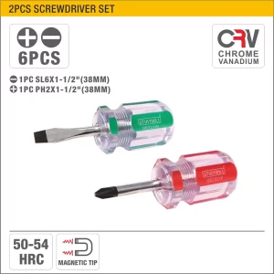 UYUS JUEGO DE 2 PCS DE DESTORNILLADORES PEQUEÑOS MIXTO DE MANGO PLÁSTICO (PUNTA IMÁNTADA) – 6X38MM;PH2X38MM