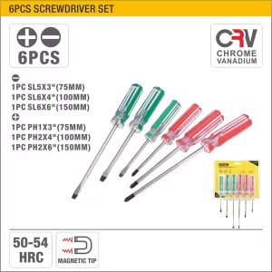 UYUS JUEGO DE 2 PCS DE DESTORNILLADORES MIXTO DE MANGO PLÁSTICO (PUNTA IMÁNTADA) – 5X75MM,6X100MM,6X150MM,PH1X75MM,PH2X100MM,PH2X150MM