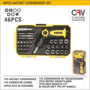 UYUS JUEGO DE 46 PCS DE DESTORNILLADORES RACHA / MANGO ROTATIVO