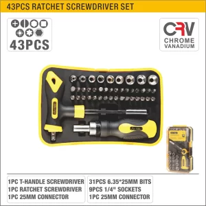 UYUS JUEGO DE 43 PCS DE DESTORNILLADORES RACHA / MANGO T