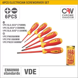 UYUS JUEGO DE 6 PCS DE DESTORNILLADORES ELÉCTRICOS MIXTO (PUNTA IMÁNTADA) – 1.0X5.5X125MM,0.8X4.0X100M,0.4X2.5X75MM,PH0X60MM,PH1X80MM,PH2X100MM