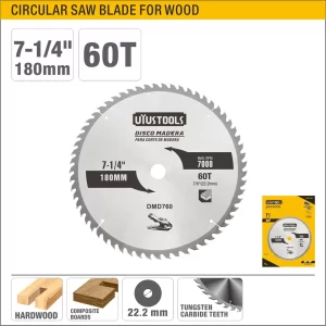 UYUS DISCO DE CORTE PARA MADERA – 7-1/4″(180MM);7/8″(22.2MM);60T
