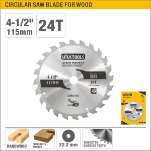 UYUS DISCO DE CORTE PARA MADERA – 4-1/2″(115MM);7/8″(22.2MM);24T