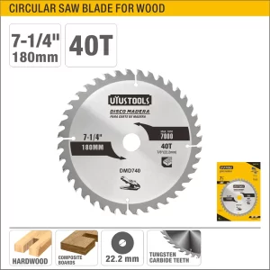 UYUS DISCO DE CORTE PARA MADERA – 7-1/4″(180MM);7/8″(22.2MM);40T