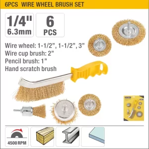 UYUS JUEGO DE 6 PCS DE CEPILLOS DE ALAMBRE EN COPA CON MANGO – 1/4″