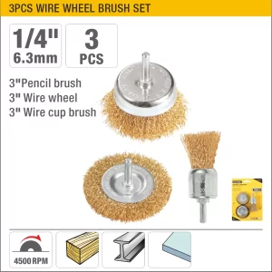 UYUS JUEGO DE 3 PCS DE CEPILLOS DE ALAMBRE EN COPA CON MANGO – 1/4″