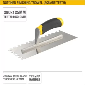 UYUS LLANA DENTADA DE ACERO INOXIDABLE PARA ENLUCIDO CON MANGO TPR – 280X125MM