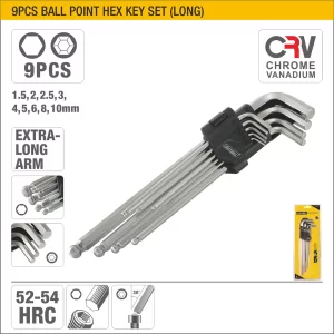 UYUS JUEGO DE 9 PCS DE LLAVES HEXAGONALES DE PUNTA DE BOLA (LARGO) – 1.5MM,2MM,2.5MM,3MM,4MM,5MM,6MM,8MM,10MM