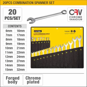 UYUS JUEGO DE 20 PCS DE LLAVES COMBINADAS BOCA-CORONA – 6,7,8,9,10,11,12,13,14,15,16,17,18,19,21,22,24,27,30,32MM