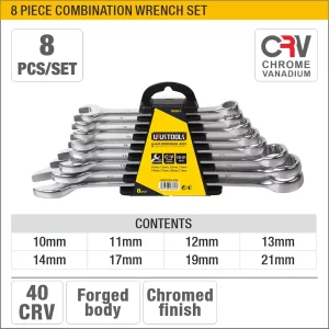 UYUS JUEGO DE 8 PCS DE LLAVES COMBINADAS BOCA-CORONA – 10,11,12,13,14,17,19,21MM