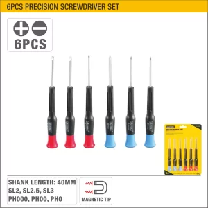 UYUS JUEGO DE 6 PCS DE DESTORNILLADORES DE PRECISIÓN – PH000X40MM,PH00X40MM,PH0X40MM,2.0X40MM,2.5X40MM,3.0X40MM