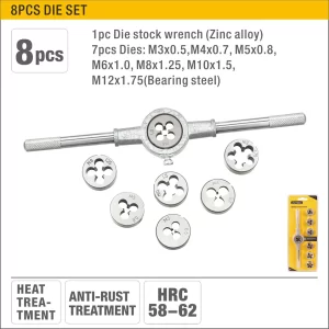 UYUS JUEGO DE 8 PCS DE TARRAJAS – M3,M4,M5,M6,M8,M10,M12