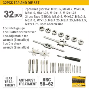 UYUS JUEGO DE 32 PCS DE MACHUELOS Y TARRAJAS EN CAJA PLÁSTICA