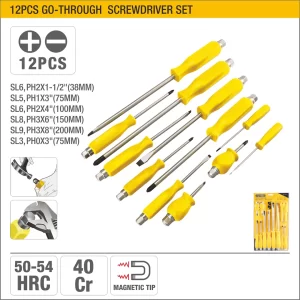 UYUS JUEGO DE 12 PCS DE DESTORNILLADORES MIXTO DE GOLPE MANGO PVC – 3X75MM, 6X38MM, 5X75MM, 6X100MM, 8X150MM, 9X200MM PH0X75MM, PH2X38MM, PH1X75MM, PH2X100MM, PH3X150MM, PH3X200MM