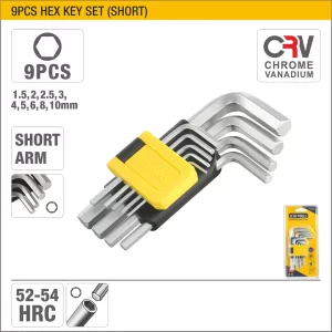 UYUS JUEGO DE 9 PCS DE LLAVES HEXAGONALES DE CABEZA PLANA (CORTO) – 1.5MM, 2MM, 2.5MM, 3MM, 4MM, 5MM, 6MM, 8MM, 10