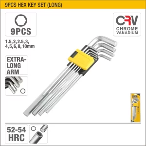 UYUS JUEGO DE 9 PCS DE LLAVES HEXAGONALES DE CABEZA PLANA (LARGO) – 1.5MM, 2MM, 2.5MM, 3MM, 4MM, 5MM, 6MM, 8MM, 10