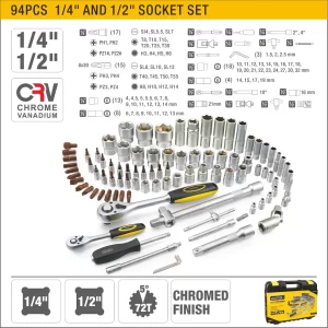 UYUS JUEGO DE 94 PCS DE DADOS – 1/4″&1/2″