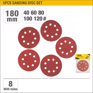 UYUS JUEGO DE 5 PCS DE DISCOS DE LIJADO PERFORADOS – 180MM 40,60,80,100,120