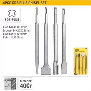 UYUS JUEGO DE 4 PCS DE BROCAS PARA MARTILLO ELÉCTRICO (PLANA Y PUNTA) – SDS – 14X250MM