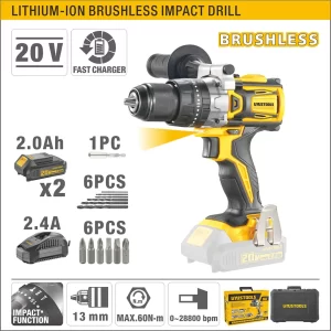 UYUS TALADRO INALÁMBRICO SIN CARBONES DE 1/2 (13MM) – 20V/60NM/2.0A
