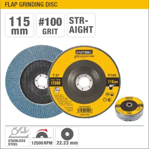 UYUS DISCO LIJADOR PARA METAL (FLAP) – 115MMX22.2MM 12500RPM 100GRIT