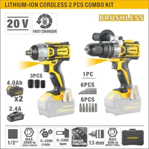 UYUS KIT INALÁMBRICO (TALADRO SIN CARBONES + TALADRO ATORNILLADOR DE IMPACTO SIN CARBONES) – 20V/4.0AX2