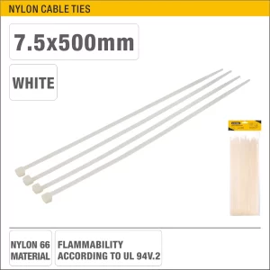 UYUS SET DE 100 UN DE AMARRA PLASTICA BLANCA – 7.5 X 500MM