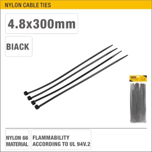 UYUS SET DE 100 UN DE AMARRA PLASTICA NEGRA – 4.8 X 300MM