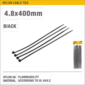 UYUS SET DE 100 UN DE AMARRA PLASTICA NEGRA – 4.8 X 400MM