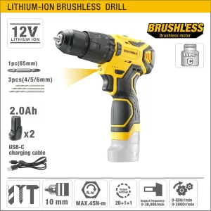 UYUS TALADRO IMPACTO INA. BRUSHLESS 10mm 45N.m 12V/2.0AhX2