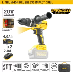 UYUS TALADRO IMPACTO INA. BRUSHLESS 1/2″ 120N.m 20V/4.0AhX2