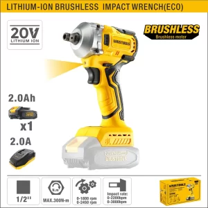 UYUS LLAVE IMPACTO INA. BRUSHLESS 1/2″ 300N.m 20V/2.0AhX1