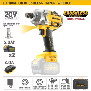 UYUS LLAVE IMPACTO INA. BRUSHLESS 1/2″ 1000N.m 20V/4.0AhX2