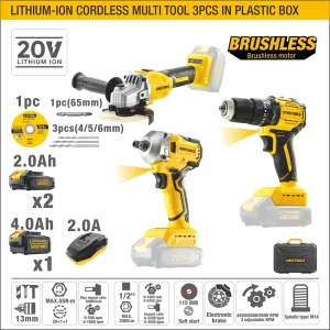 UYUS KIT INALAMBRICO 20V  AMOLADORA ANGULAR +TALADRO  55NM+LLAVE DE IMPACTO  300NM